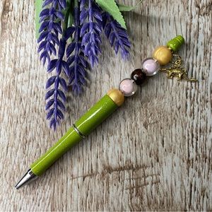 Writing Pen Dinosaur Gold Beaded Silicone Gift Custom Handmade Office Supplies